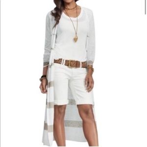 CAbi duster cardigan tan/white linen blend,M,$45